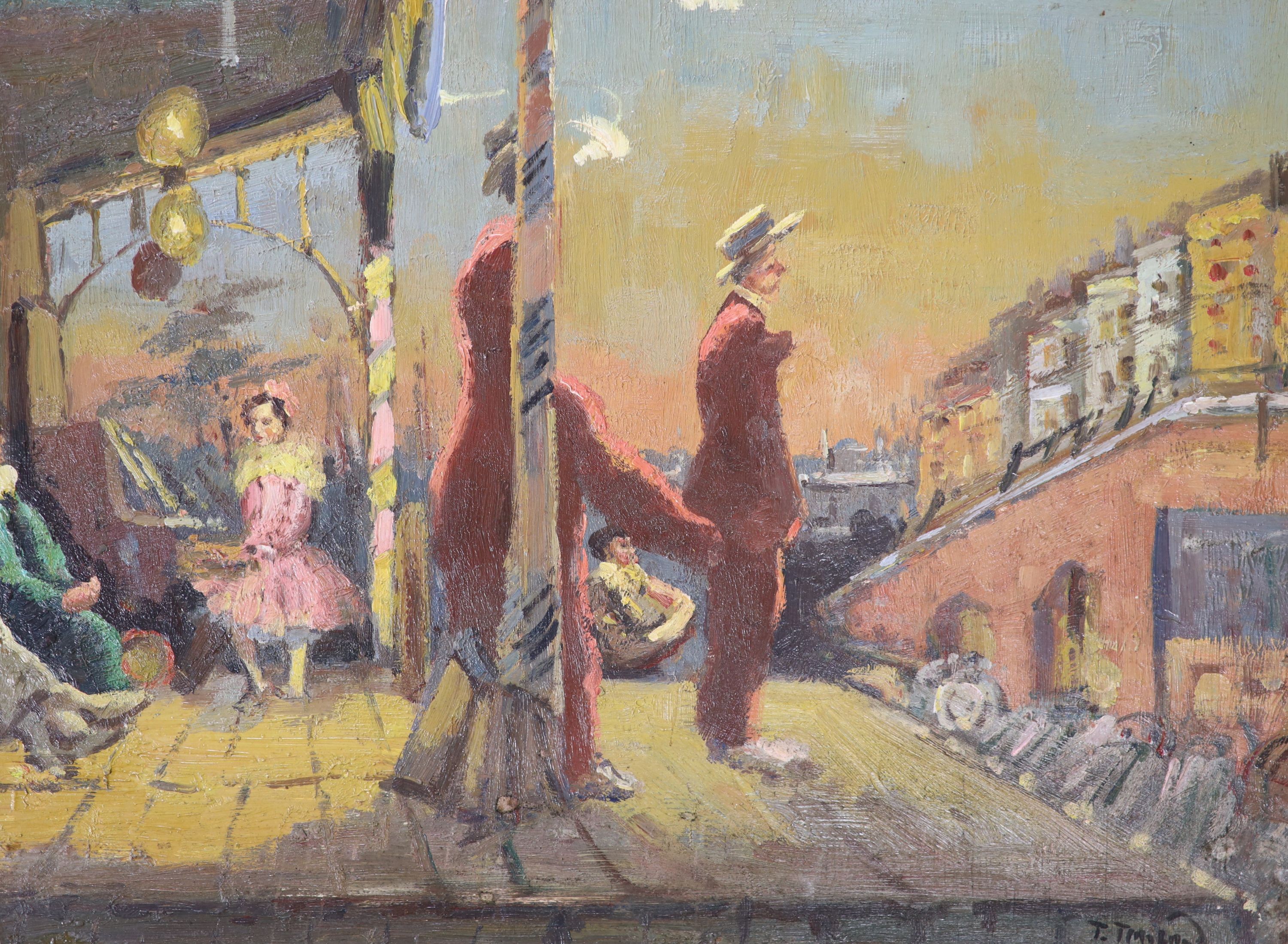 After Walter Richard Sickert, oil on board, Brighton Pierrots, 30.5 x 41cm, unframed